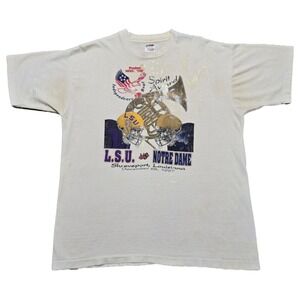 Rare Vintage LSU Tigers vs Notre Dame 1997 Football T-Shirt Mens XL Double Sided